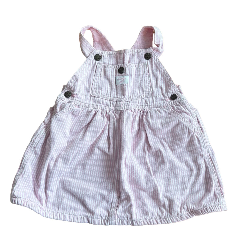Y2K Kids Baby Girl OshKosh B’gosh Pink Stripe Denim Overall Dress Size 18M